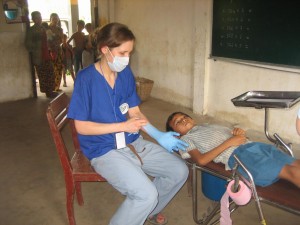 on dental outreach in converted classroom to dentist makeshift clinic